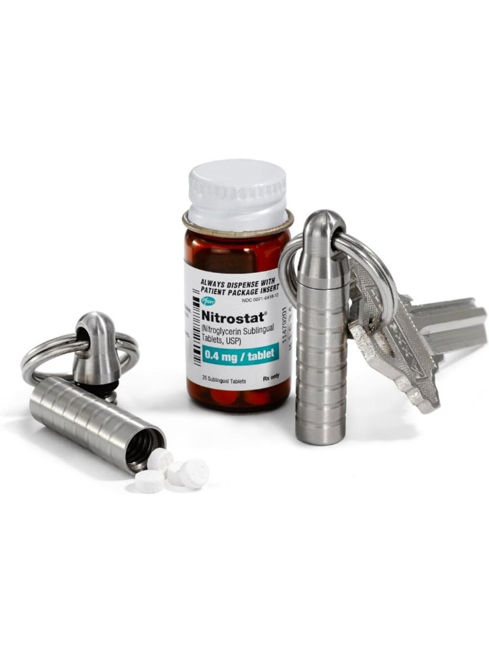 Waterproof Titanium Pill Holder Keychain - Extra-Small Case for 7 Nitrostat